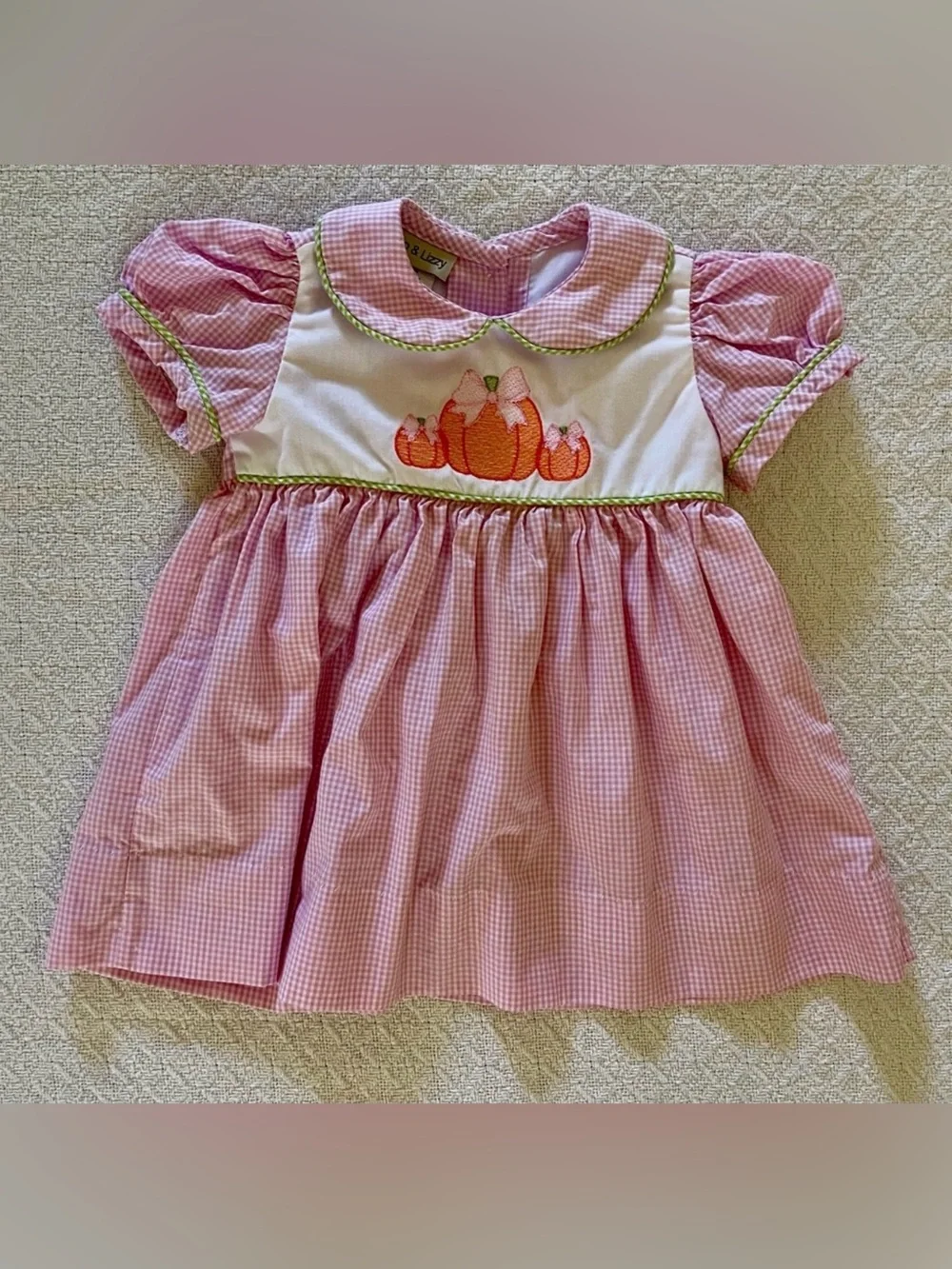 Marco & Lizzy Pink Gingham Top and Bloomers Set Embroidered Pumpkin Trio